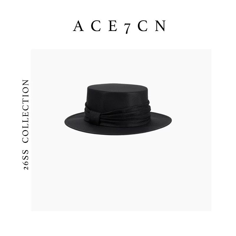 Light-French Handmade Straw Hat Hepburn Wide-Brim Flat-Top