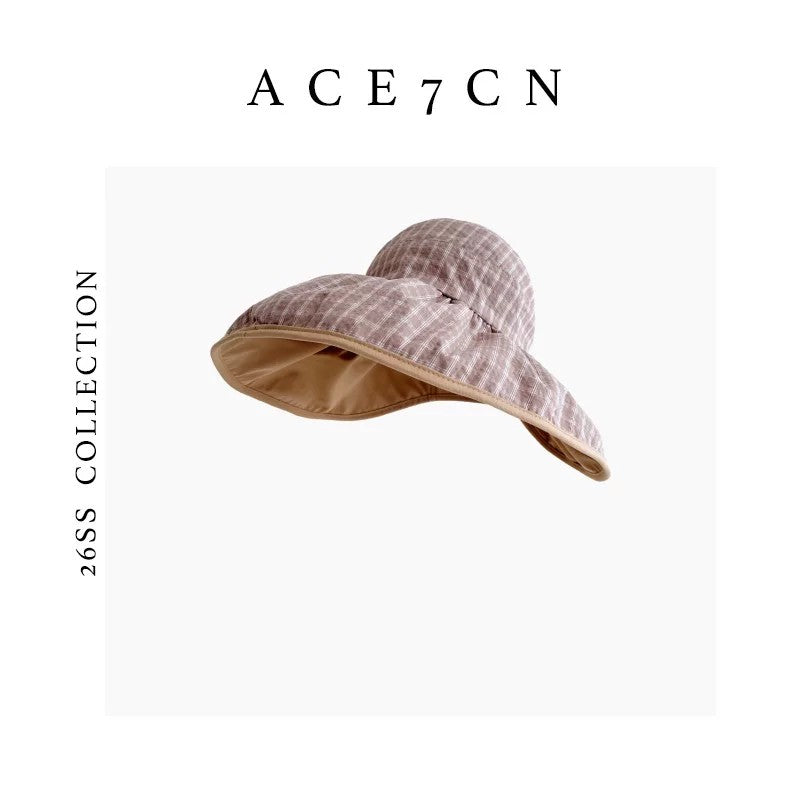 Urban Plaid Sun Hat Reversible Wearable Wide-Brim