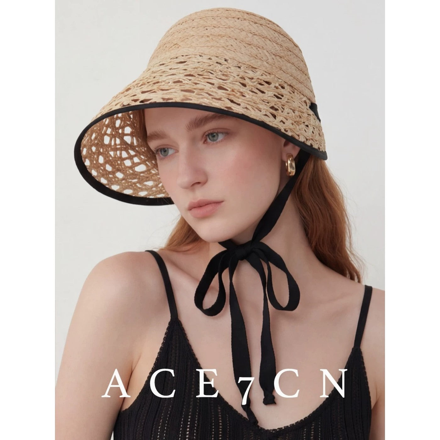 Hepburn-Style Raffia Hat Danish Openwork Lolita Elegant