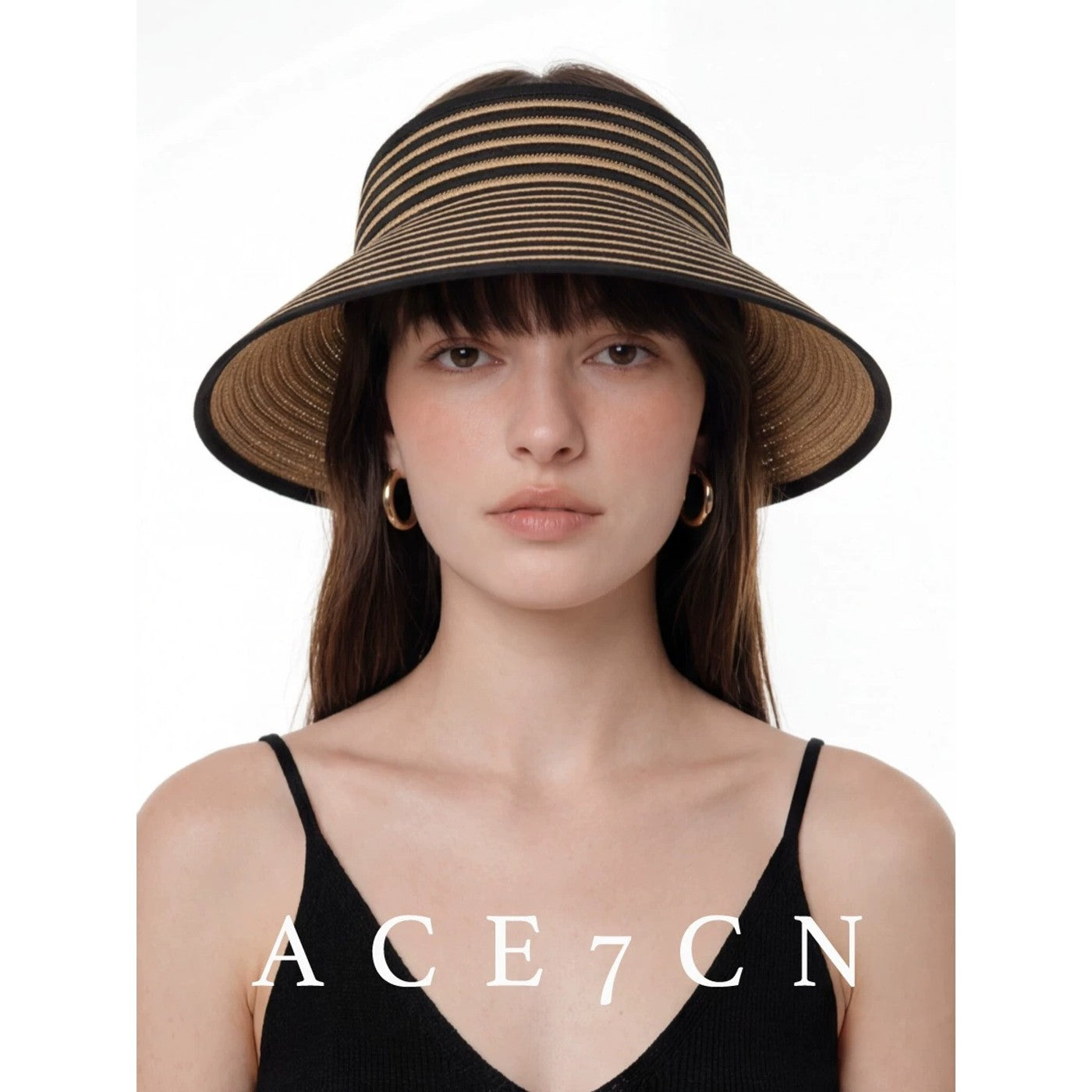Japanese Niche Foldable Visor Striped Straw-Woven Sun-Shade