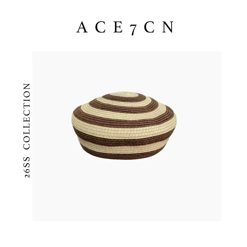 pillbox Nordic Niche Pillbox Hat Striped Straw-Woven