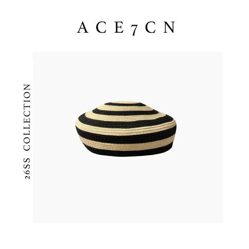 pillbox Nordic Niche Pillbox Hat Striped Straw-Woven