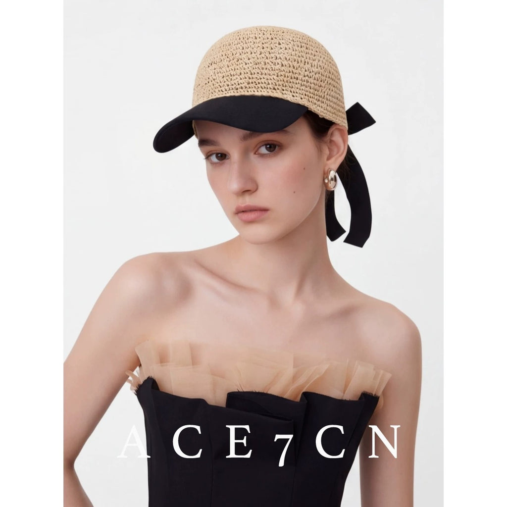 Light-French Paper-Straw Baseball Cap Handmade Bow Riding