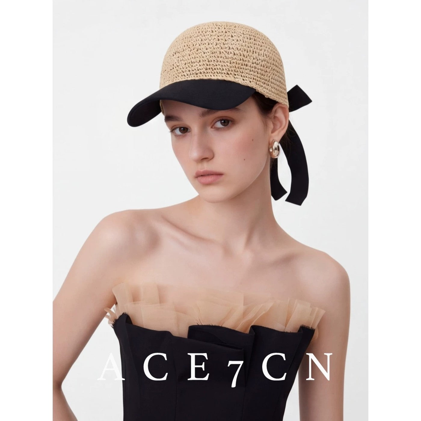 Light-French Paper-Straw Baseball Cap Handmade Bow Riding