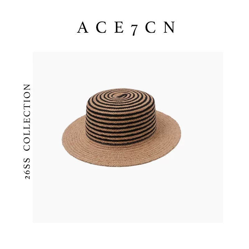 South-France Holiday Raffia Hat Straw-Woven Striped Resort