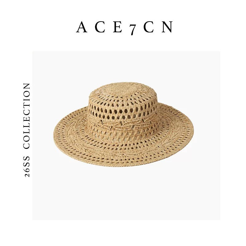 100 Raffia Hand-Woven Dress Hat Light-French Openwork