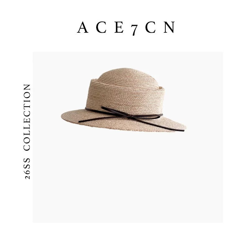 Nordic Elegant Raffia Dress Hat Bow Straw-Woven