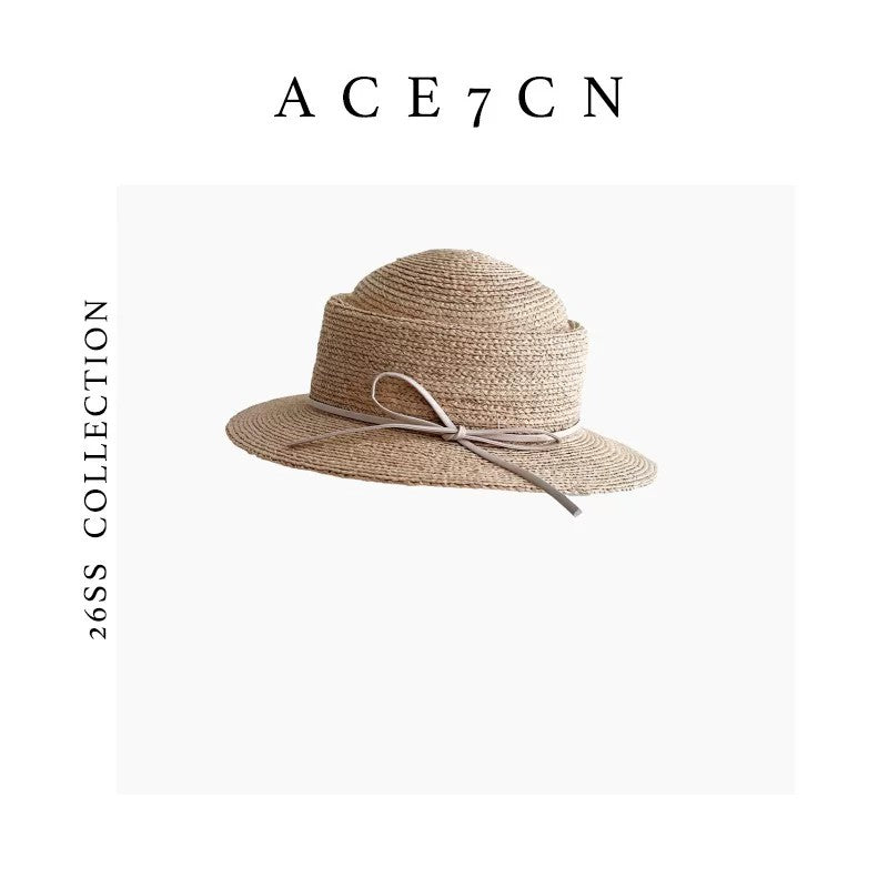 Nordic Elegant Raffia Dress Hat Bow Straw-Woven