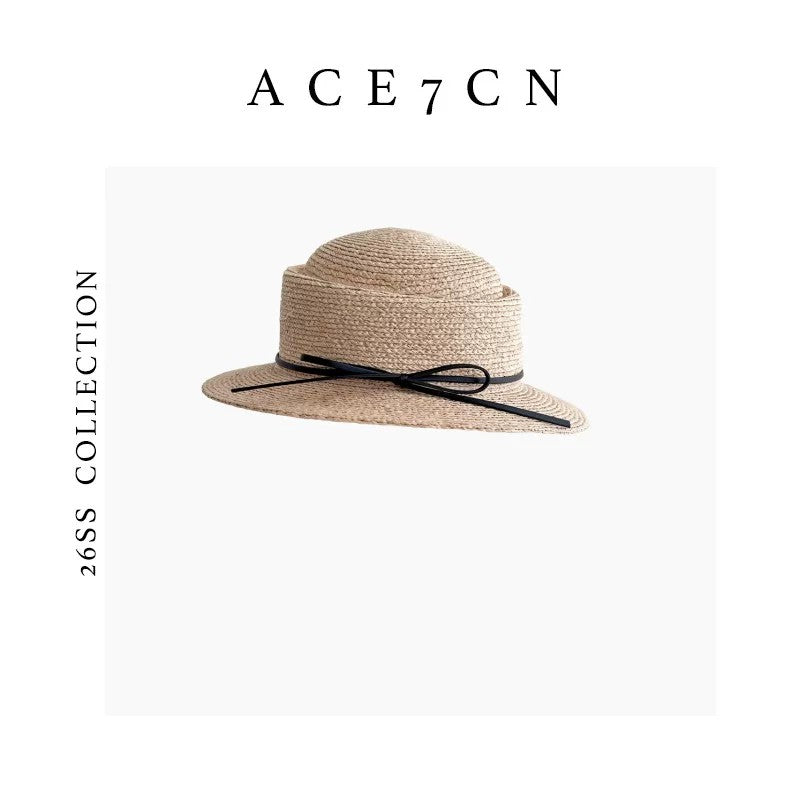 Nordic Elegant Raffia Dress Hat Bow Straw-Woven