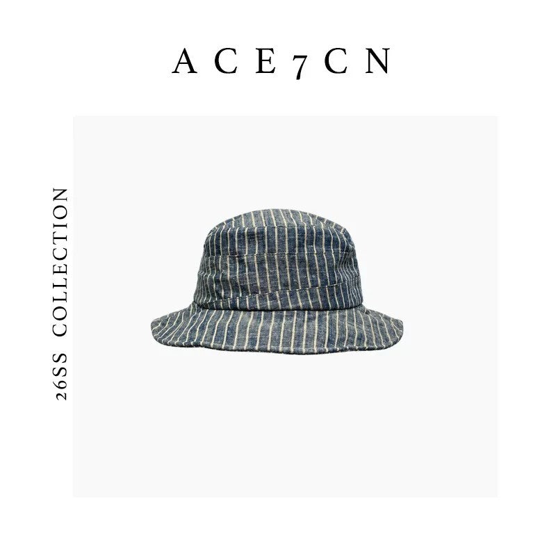 Japanese Summer Linen Bucket Hat Striped Bucket