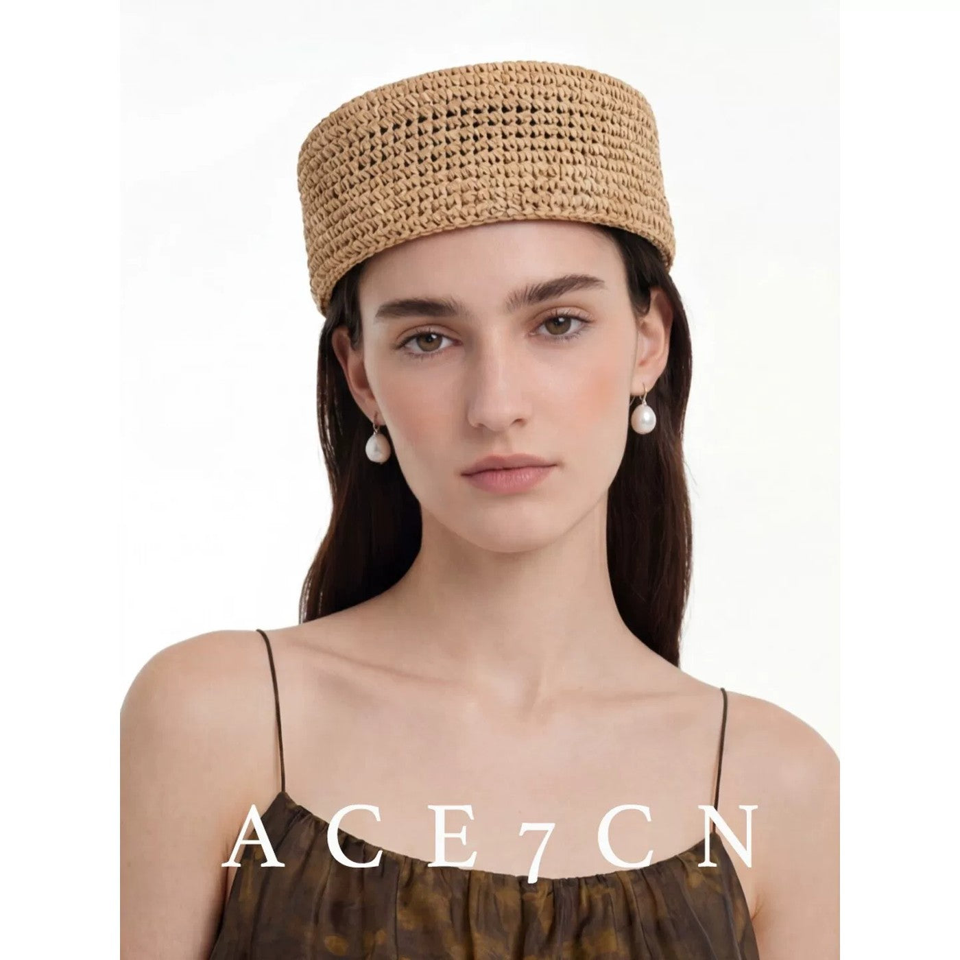 British Vintage pillbox Hat Straw-Woven Summer Round-Top