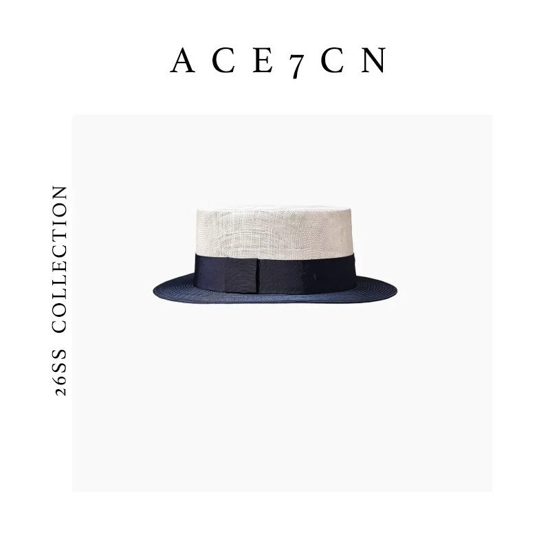 British Color-Block Panama Hat Premium No-Makeup Essential