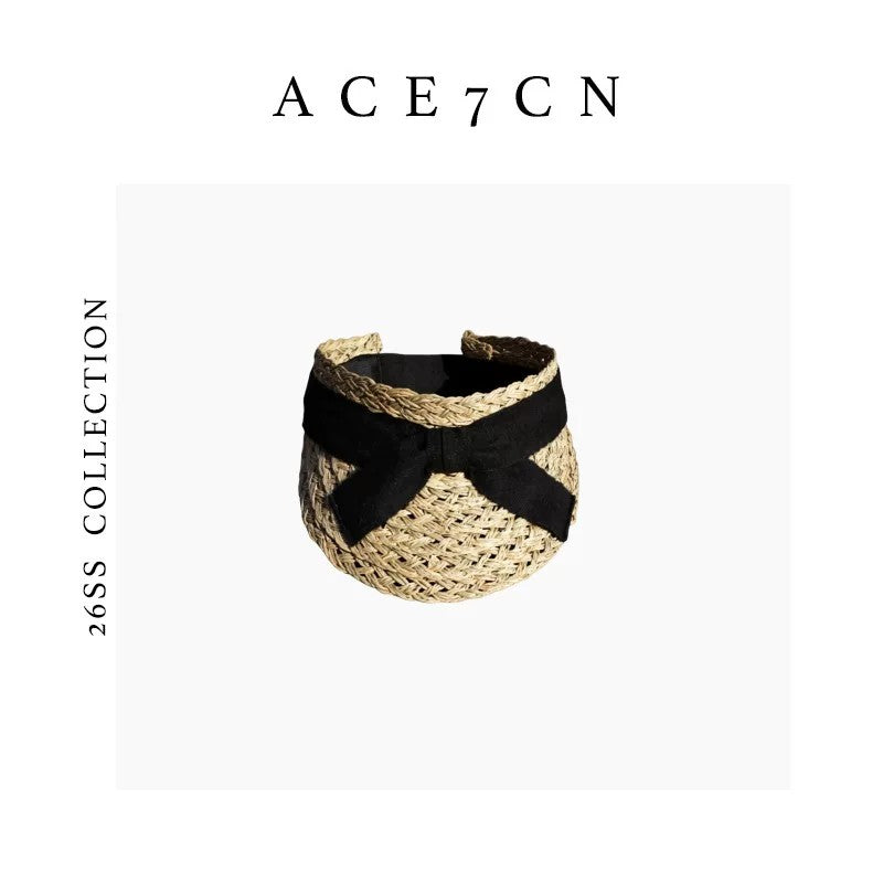 South-France Resort Bow Visor Straw-Woven Sun Hat