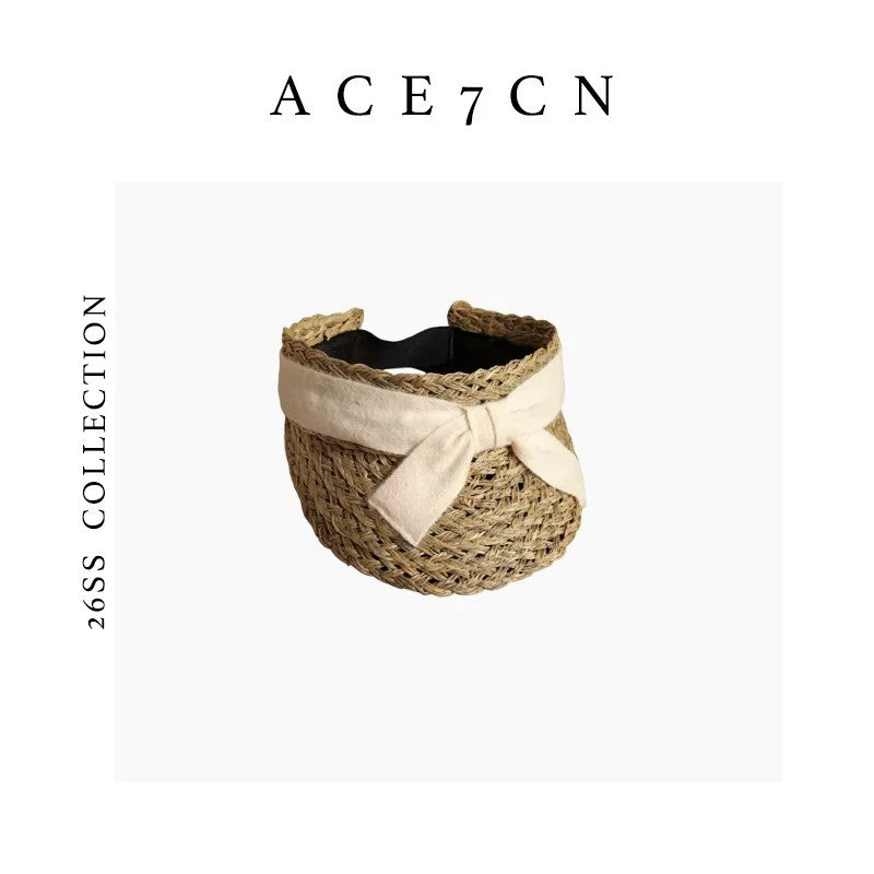 South-France Resort Bow Visor Straw-Woven Sun Hat