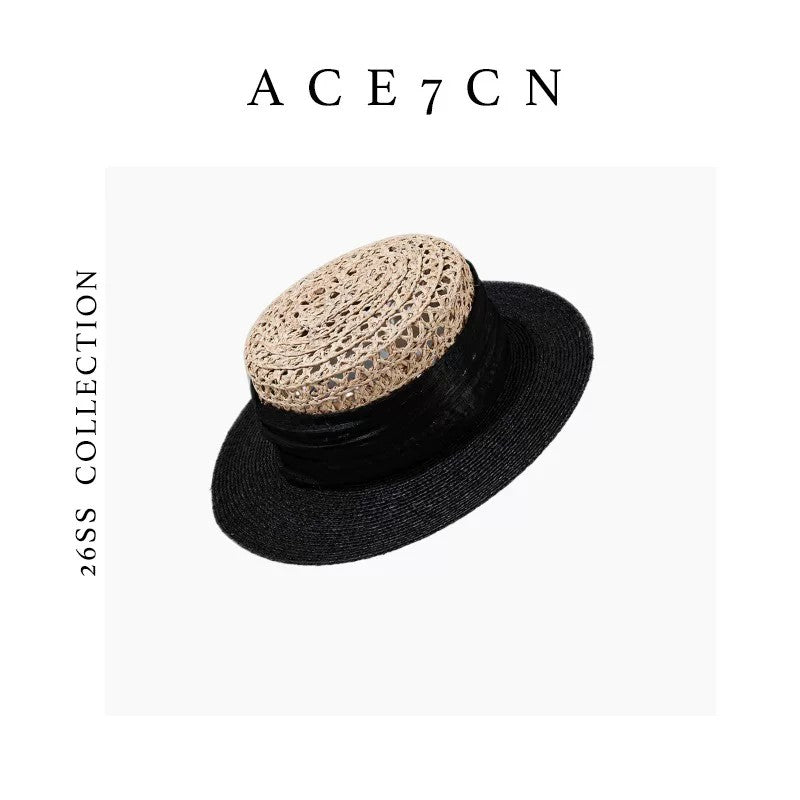 French Elegant Silk Raffia Dress Hat Openwork