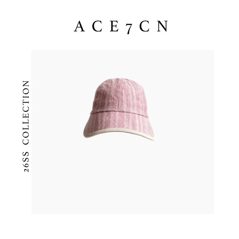 Korean Cotton-Linen Cap Striped Wide-Brim Baseball Cap