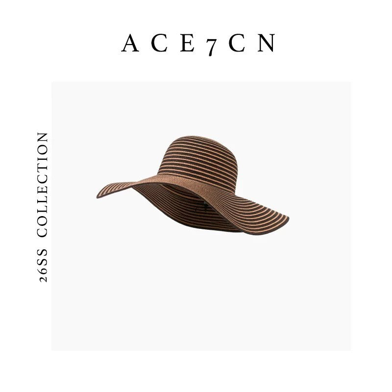 French Hepburn Premium Straw-Woven Sun Hat Striped