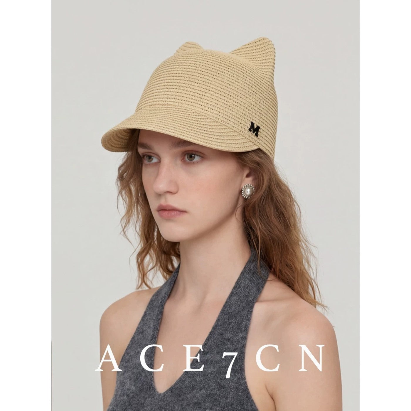 Playful Cat-Ear Riding Hat Straw-Woven Ear Hat