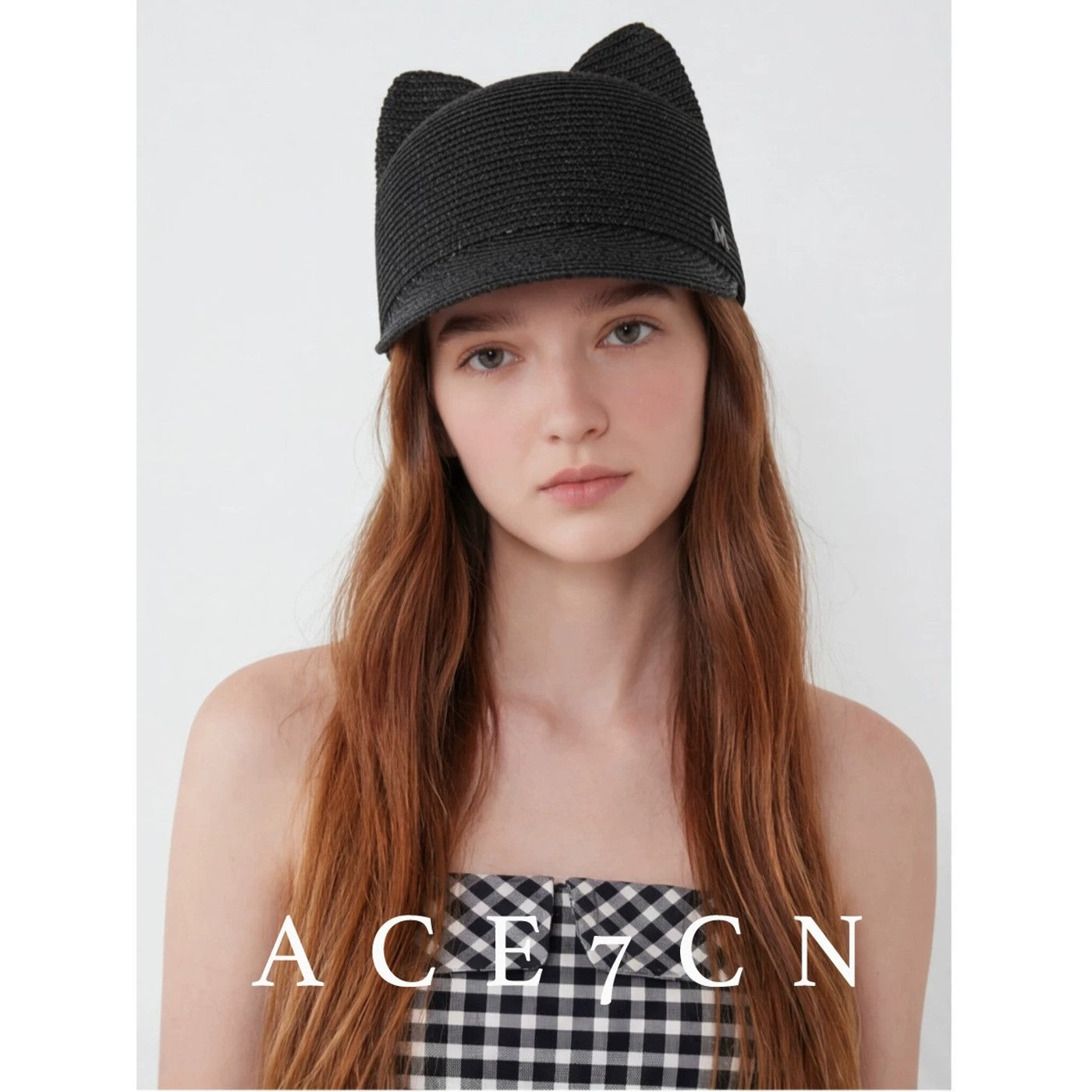 Playful Cat-Ear Riding Hat Straw-Woven Ear Hat