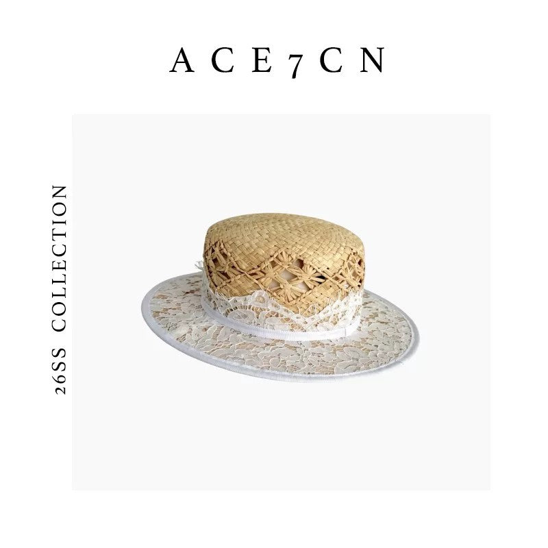 South-France Raffia Dress Hat Openwork Hepburn Embellished