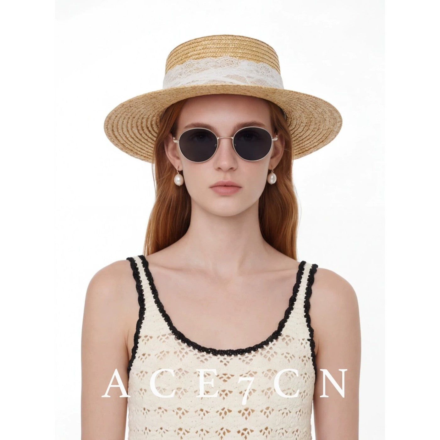 Korean Niche Lace Flat-Top Hat Hepburn-Style Refined