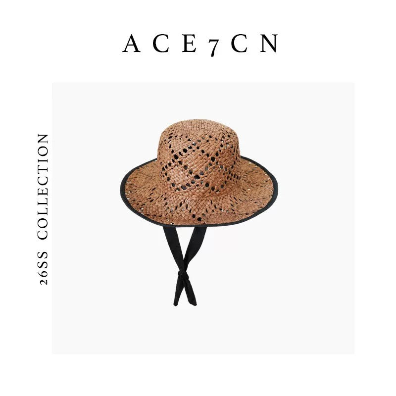 Parisian Vintage Chic Soft-Top Straw Hat Openwork