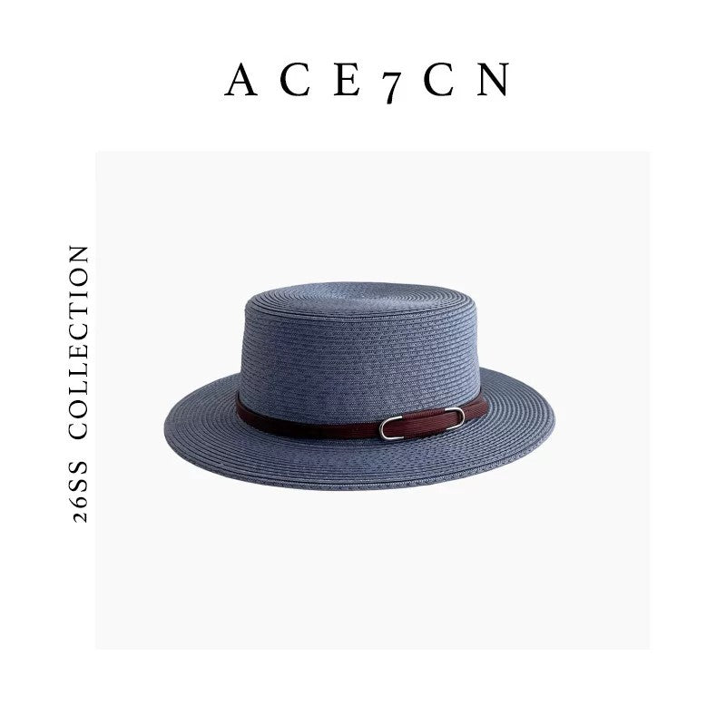 South-France Resort Straw Hat British Elegant Flat-Top