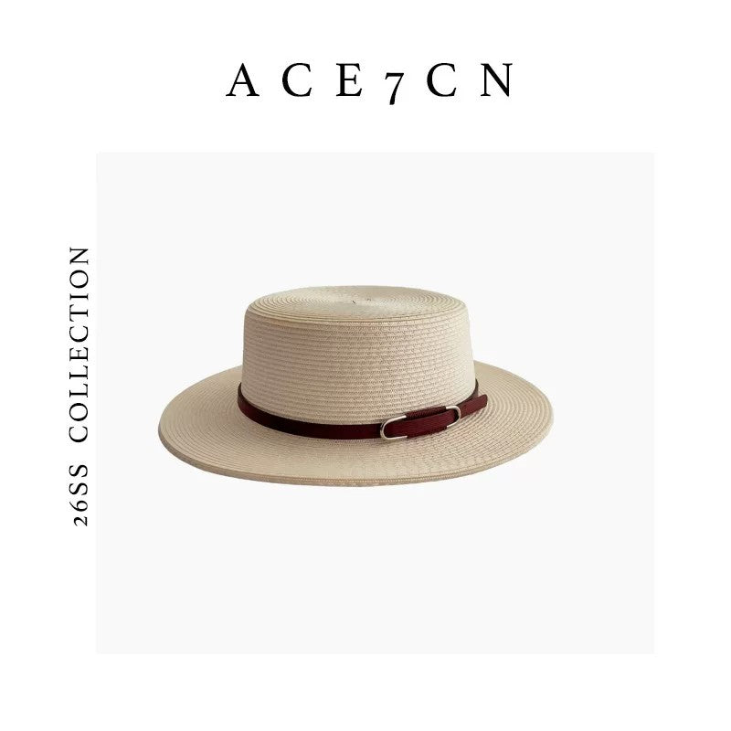 South-France Resort Straw Hat British Elegant Flat-Top