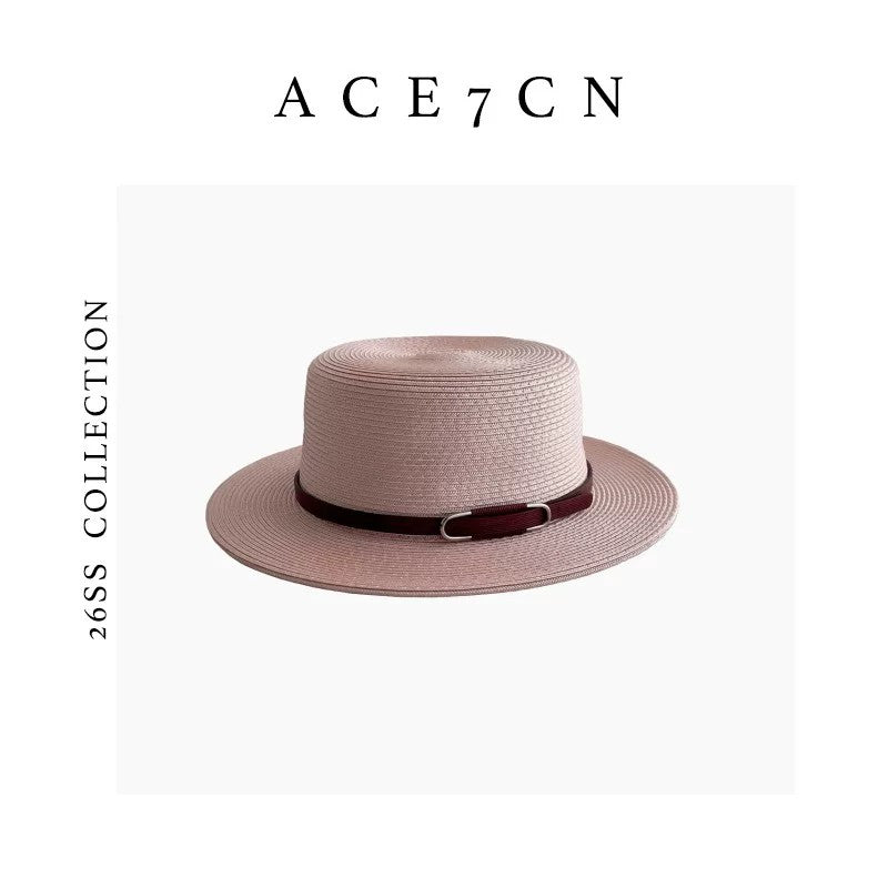 South-France Resort Straw Hat British Elegant Flat-Top