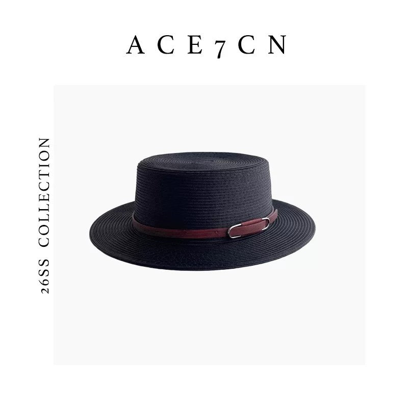 South-France Resort Straw Hat British Elegant Flat-Top
