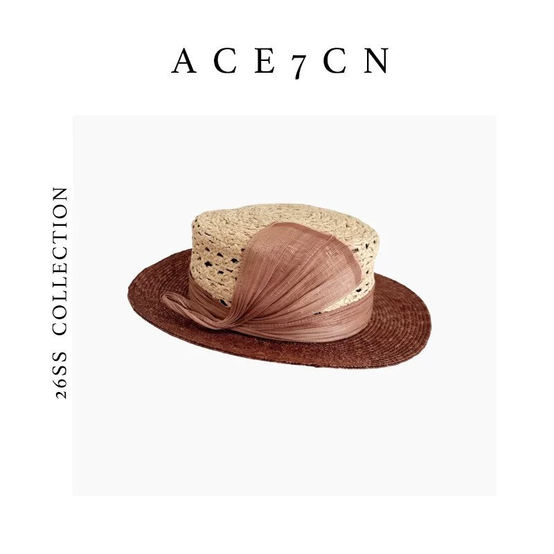 Italian Luxury Niche Raffia Dress Hat Silk-Linen