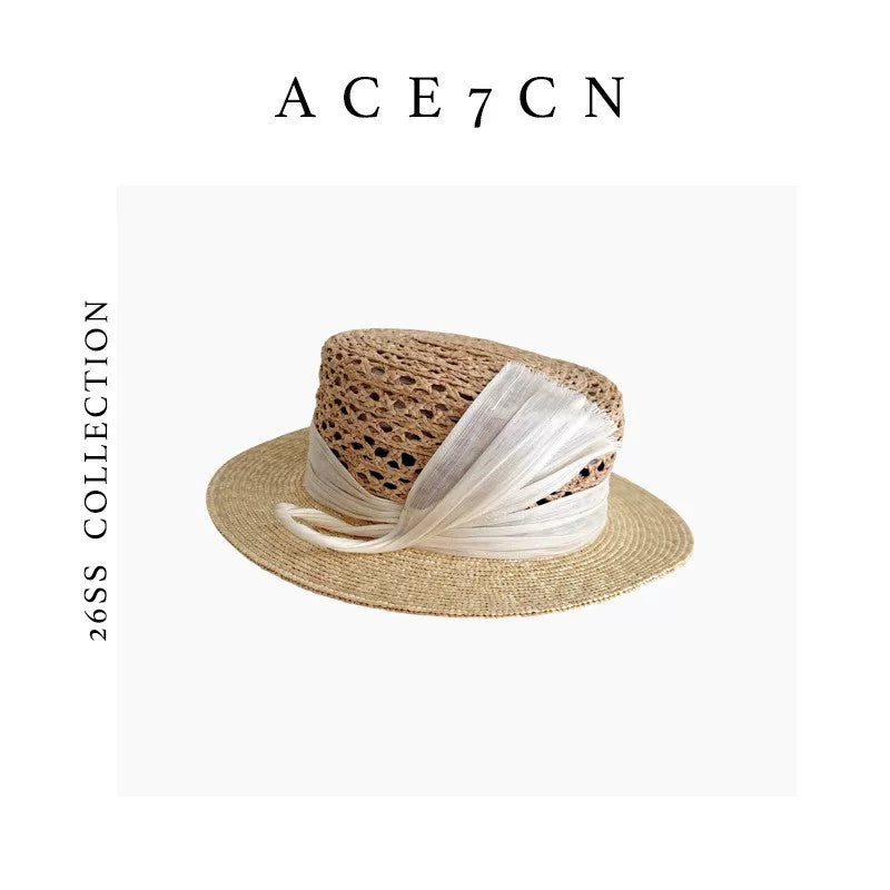 Italian Luxury Niche Raffia Dress Hat Silk-Linen