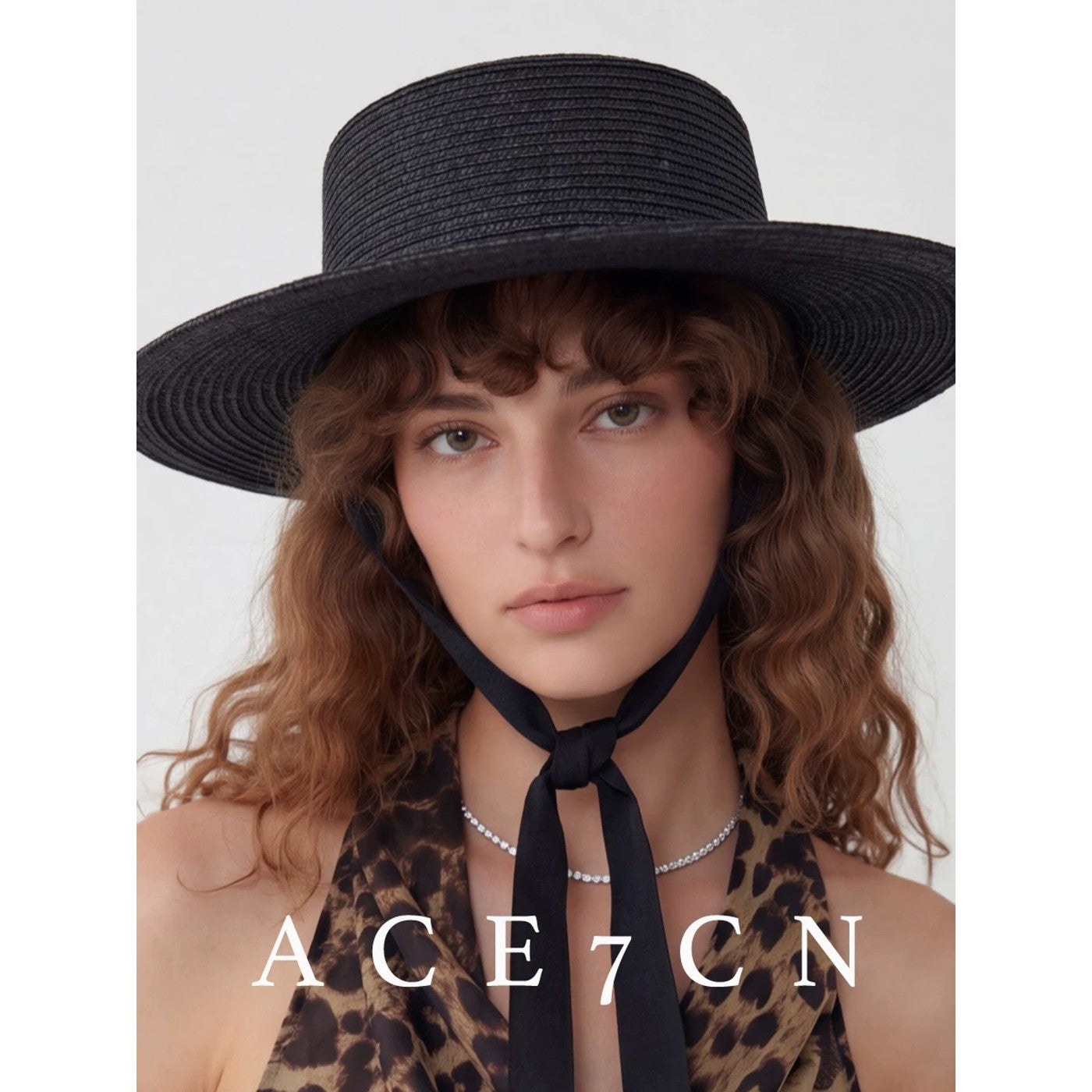 Classic Hepburn-Style Premium Black Straw Hat Tie-Strap