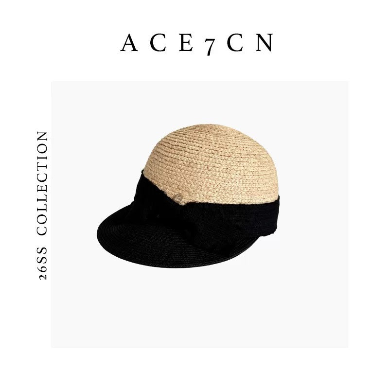 Korean Niche Raffia Equestrian Hat Bow Straw