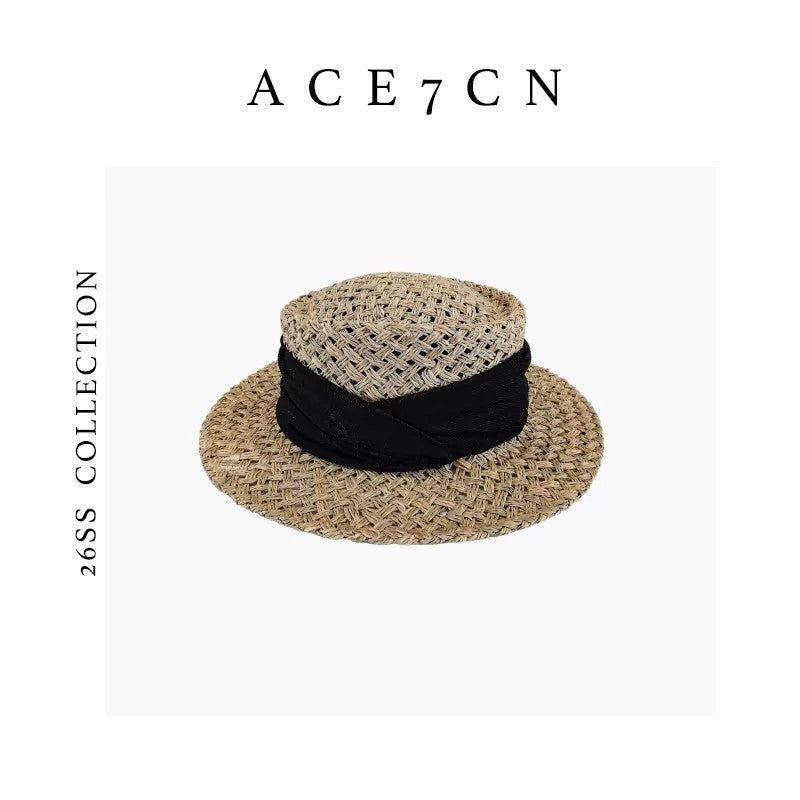 Relaxed French Sun-Shade Straw Hat Refined Dress