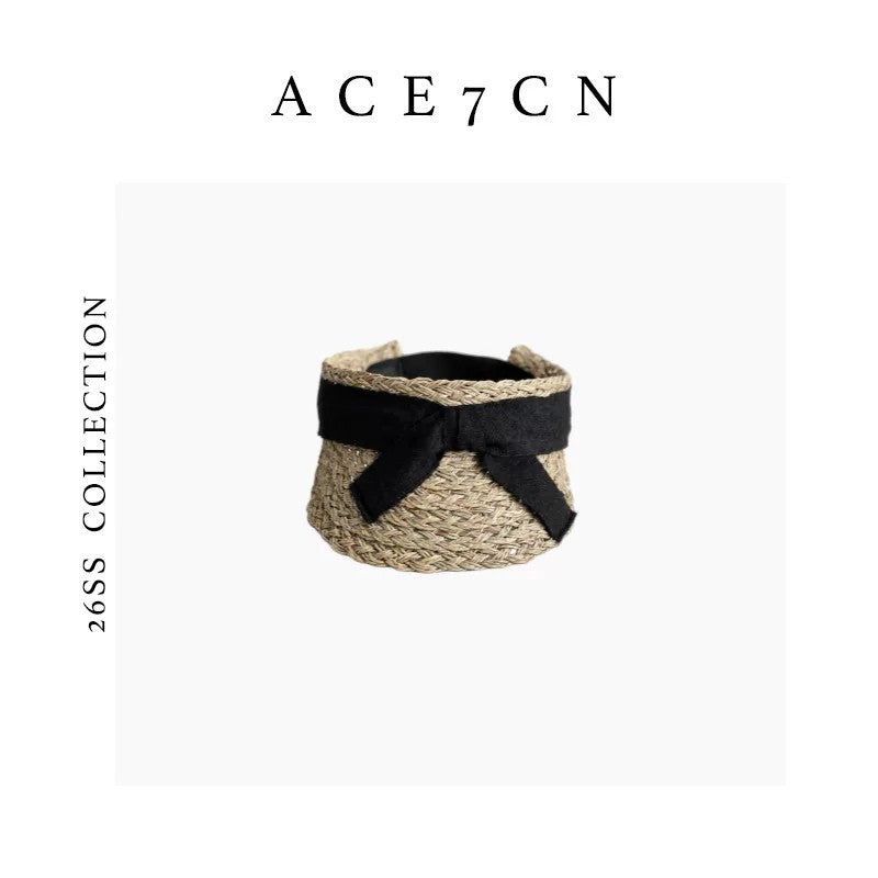 Korean Niche Natural Seagrass Visor Bow Sun-Shade