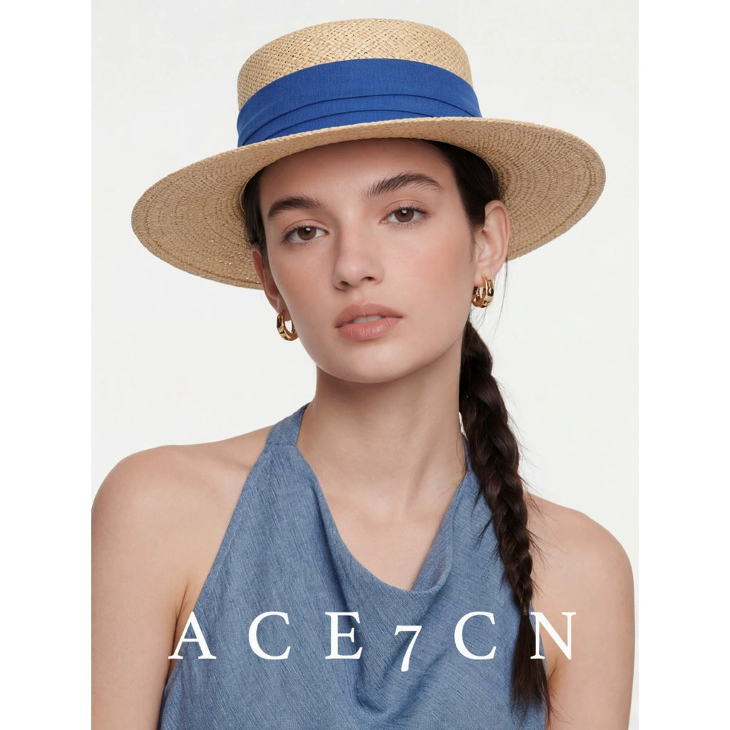 Relaxed French Premium Natural-Straw Straw Hat Multi-Color