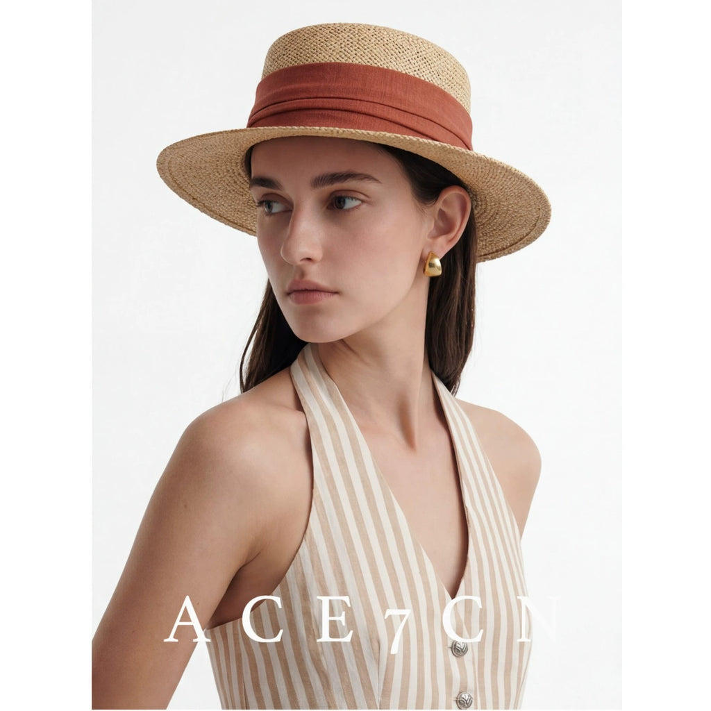 Relaxed French Premium Natural-Straw Straw Hat Multi-Color