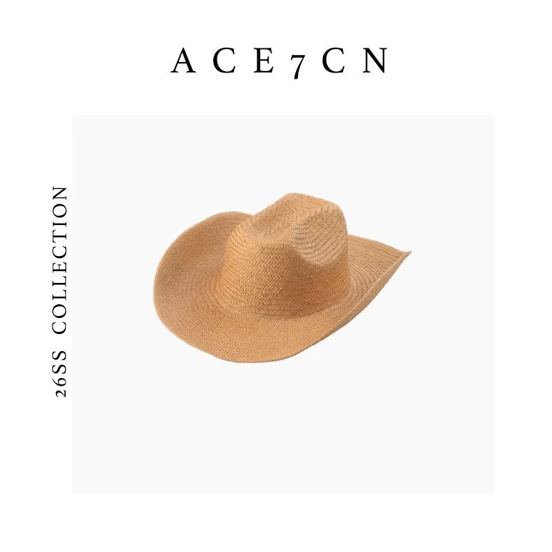 British Vintage Straw-Woven Fedora Wide-Brim Western Hat