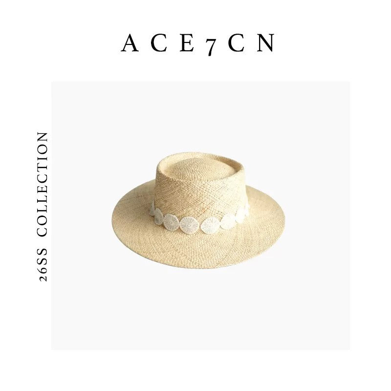 British Vintage Natural Natural-Straw Dress Hat Lace