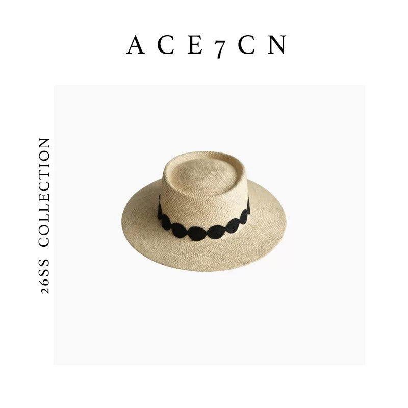 British Vintage Natural Natural-Straw Dress Hat Lace