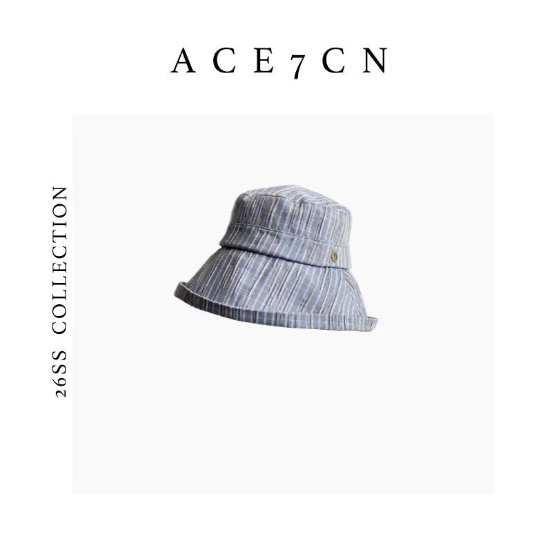 Nautical Hand-Pleated Plaid Bucket Hat Urban Chic