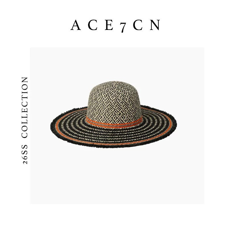 Nordic Niche Colorful Light-Luxury Color-Block Straw-Woven Sun
