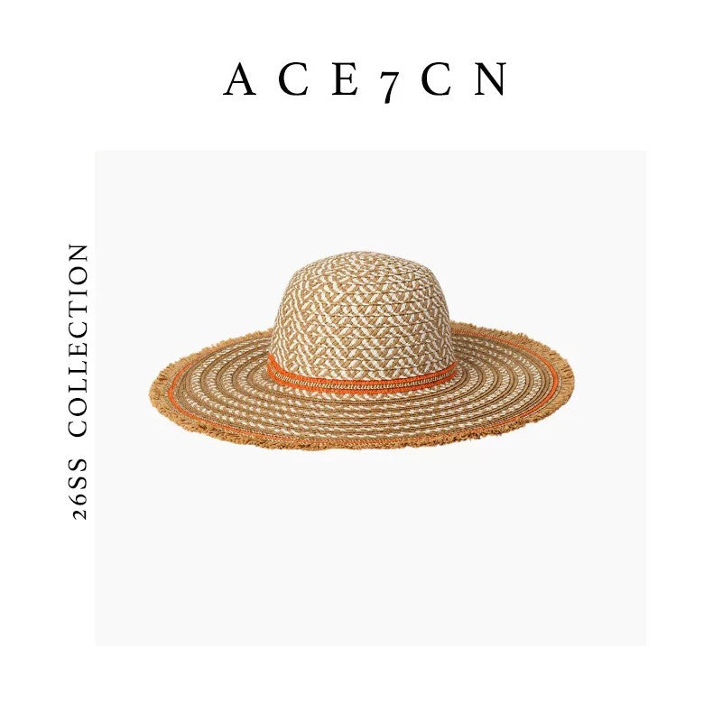 Nordic Niche Colorful Light-Luxury Color-Block Straw-Woven Sun