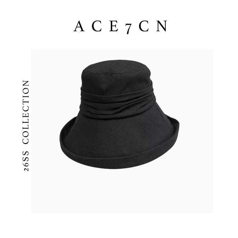Japanese Cotton-Linen Vintage Bucket Hat Handmade Pleated