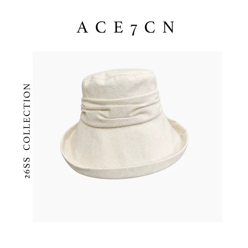 Japanese Cotton-Linen Vintage Bucket Hat Handmade Pleated