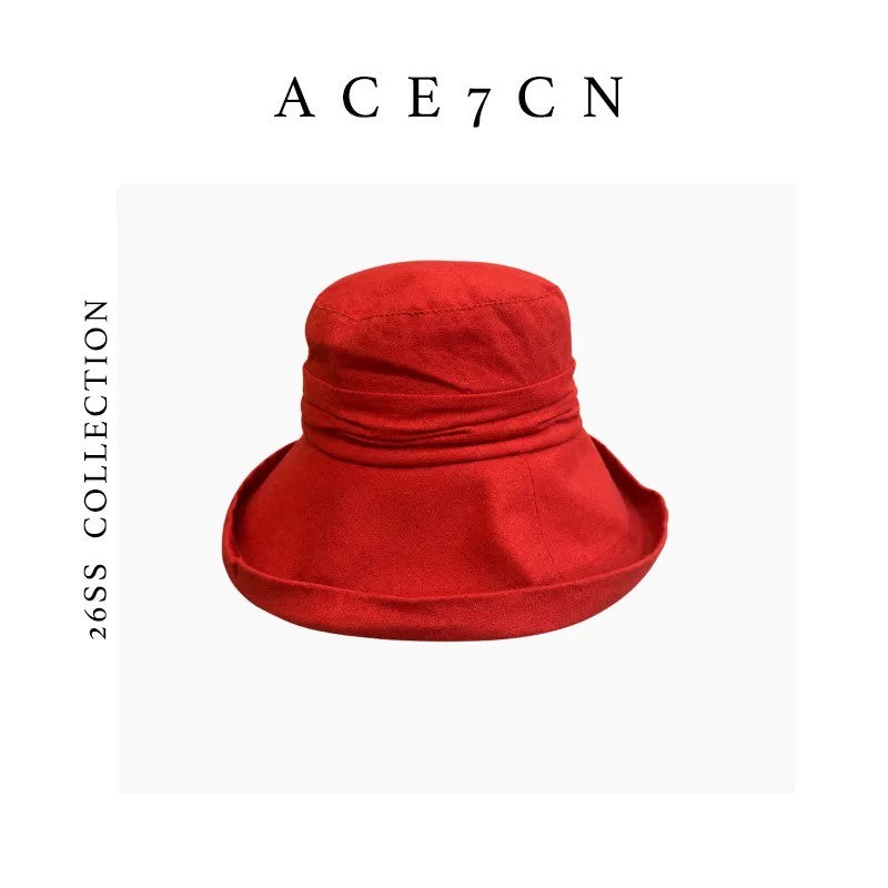 Japanese Cotton-Linen Vintage Bucket Hat Handmade Pleated