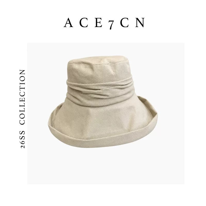 Japanese Cotton-Linen Vintage Bucket Hat Handmade Pleated