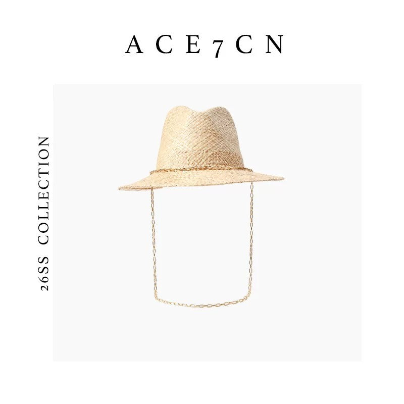 Italian Niche Light-Luxury Raffia Chain Dress Hat