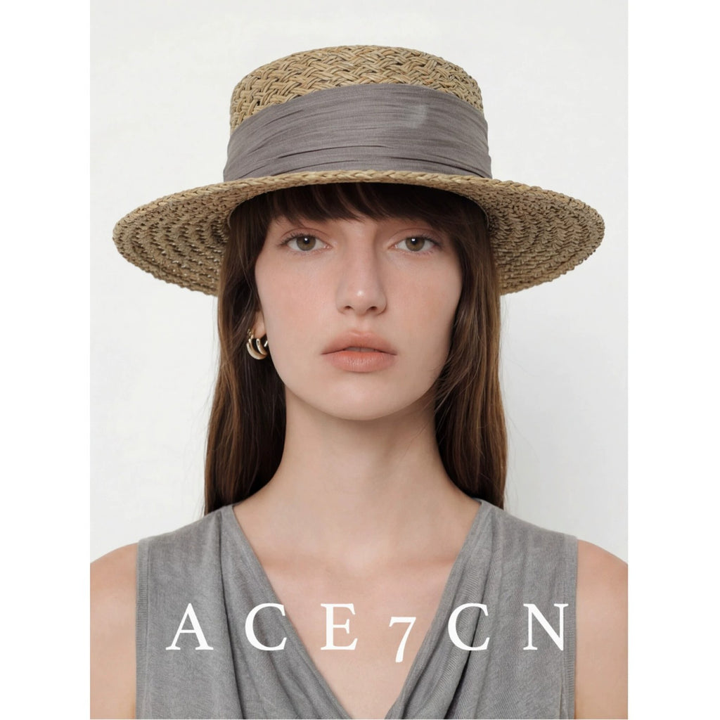 French Elegant Silk Straw Hat Openwork Resort